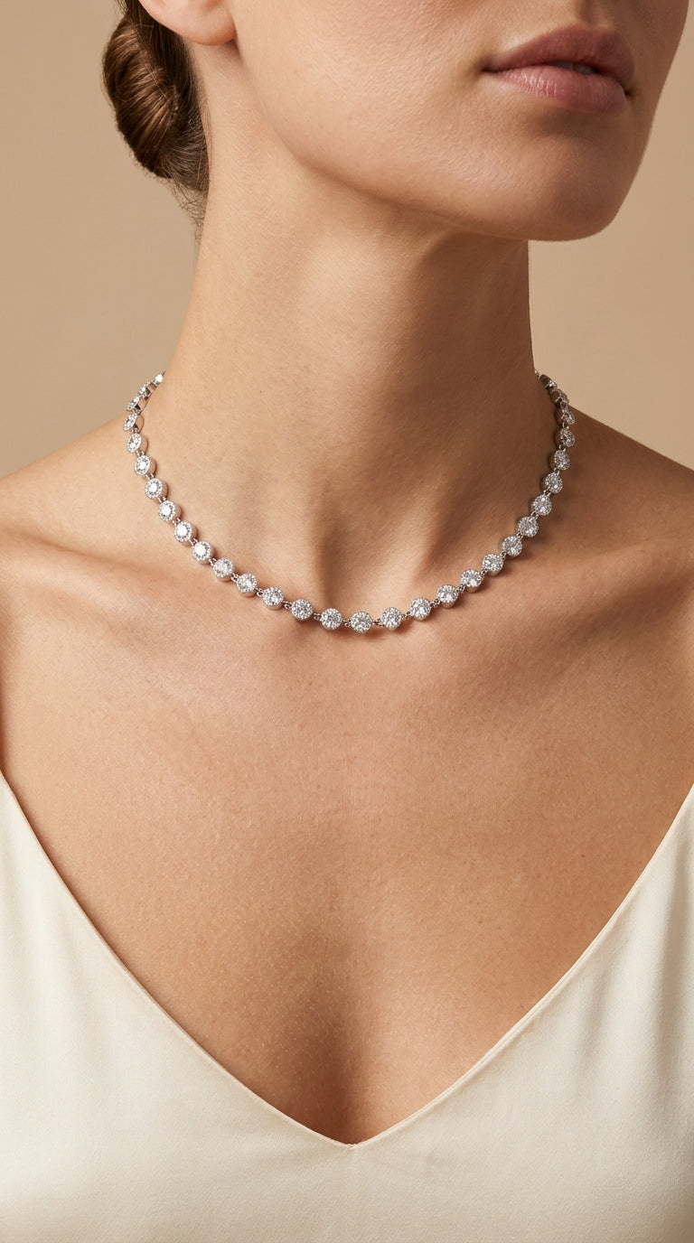 COLAR LUXURY LAPIDAÇÃO ROUND CUT ZIRCÔNIAS 5A