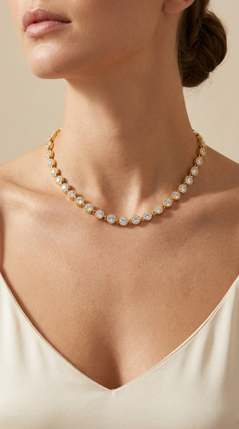 COLAR LUXURY LAPIDAÇÃO ROUND CUT ZIRCÔNIAS 5A