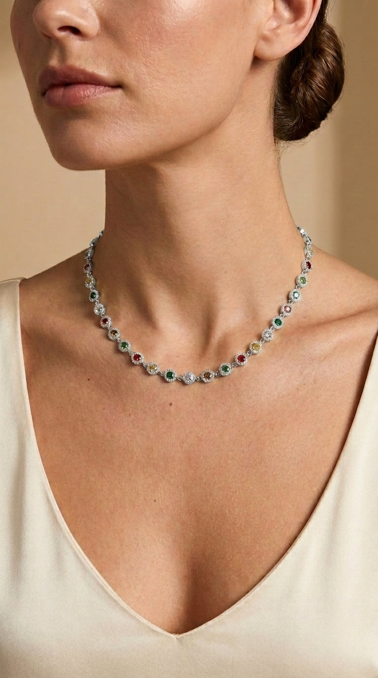 COLAR LUXURY COLORS LAPIDAÇÃO ROUND CUT ZIRCÔNIAS 5A 35cm