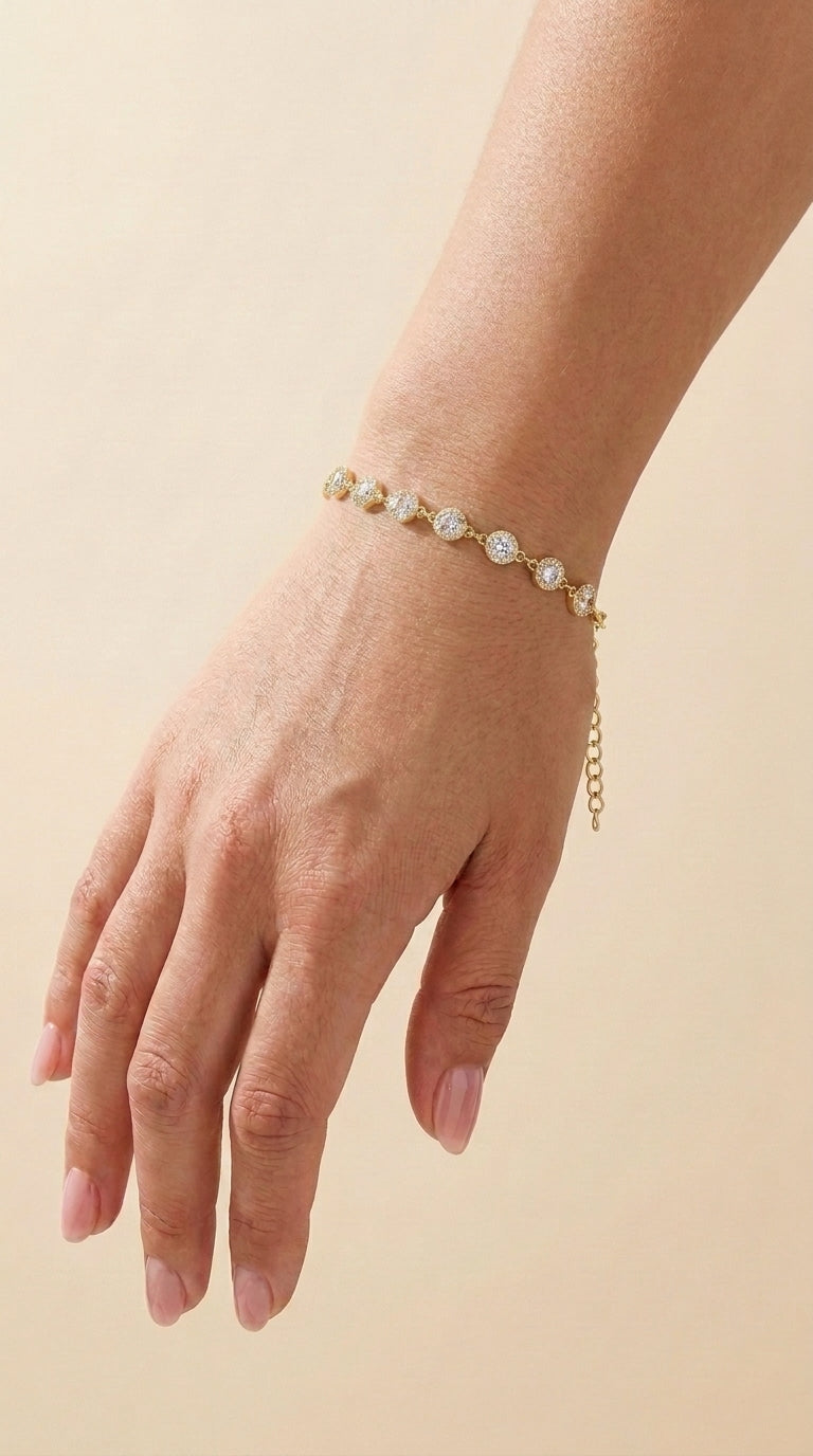 PULSEIRA LUXURY CRISTAL LAPIDAÇÃO ROUND CUT ZIRCÔNIAS 5A